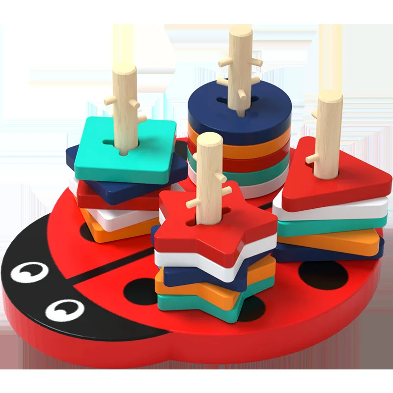 Montessori educational Baby Toys Colorful Column Wooden Toys Geometric Assembling Building Blocks Child Educational Gift