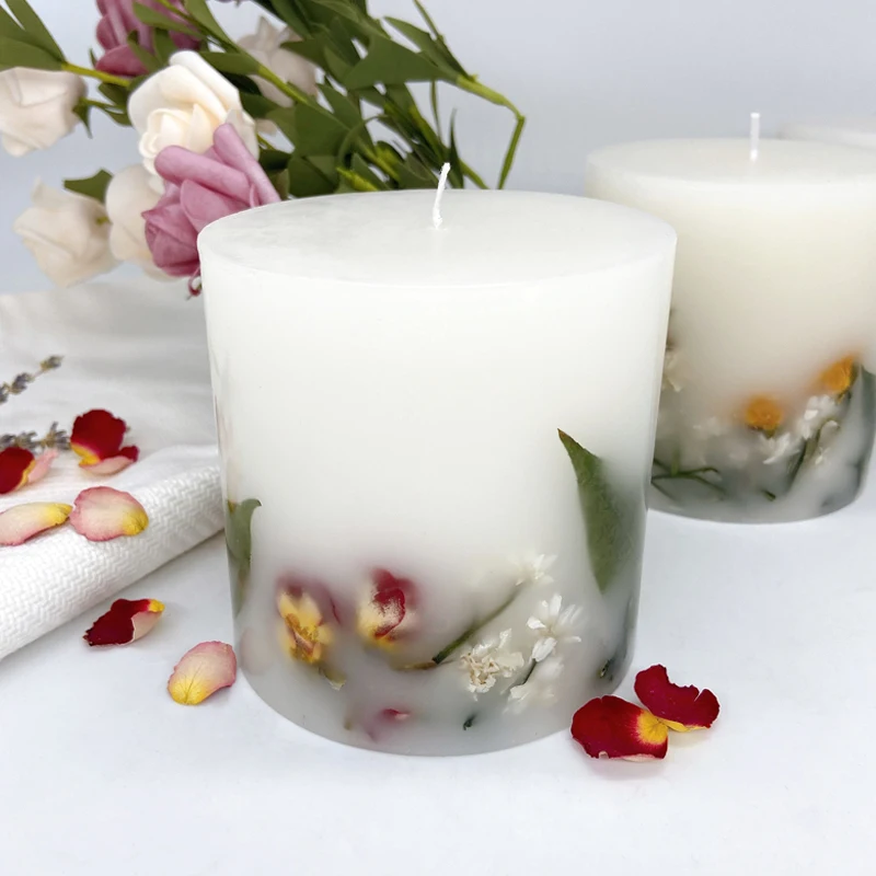 Wholesale Custom Label Craft Scented Pillar Candles with Natural Dried Flowers