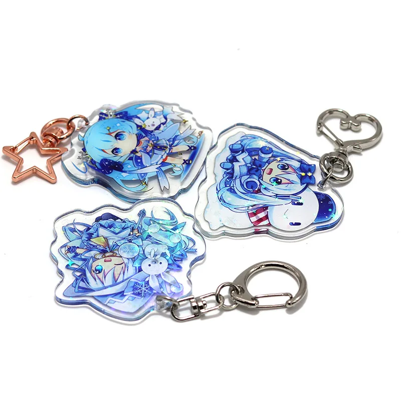 Factory Custom Made Glitter Cartoon Blue Acrylic Anime Charms Keychain Holographic Anime Acrylic Charm