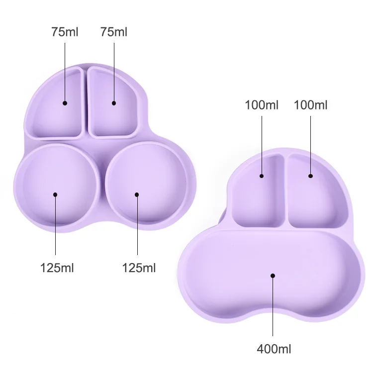 Silicone Baby Plate With Lid Set Suction Divided Feeding Babi Silicon Dinner Spill Proof Plates Eco Kids Travel Car Food Tray