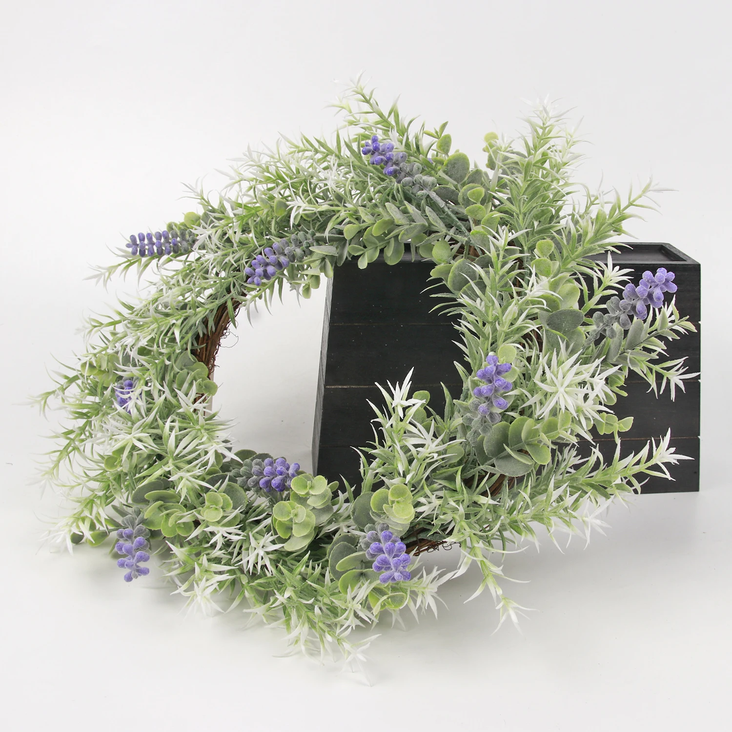 H-39 Front Door Wall Garland Home Decor Round Leaf Artificial Lavender Wreath for Wedding Decoration