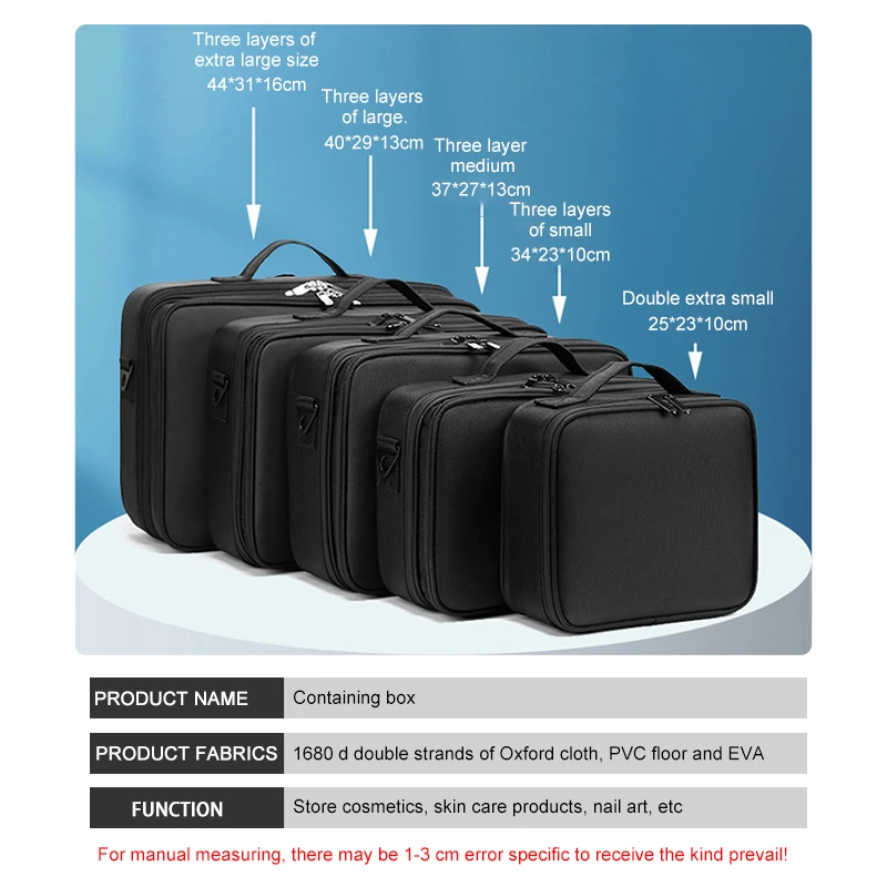 Portable Professional Large Capacity Adjustable Travel Makeup Storage Bruch Bag Cosmetic Organizer Case with mirror