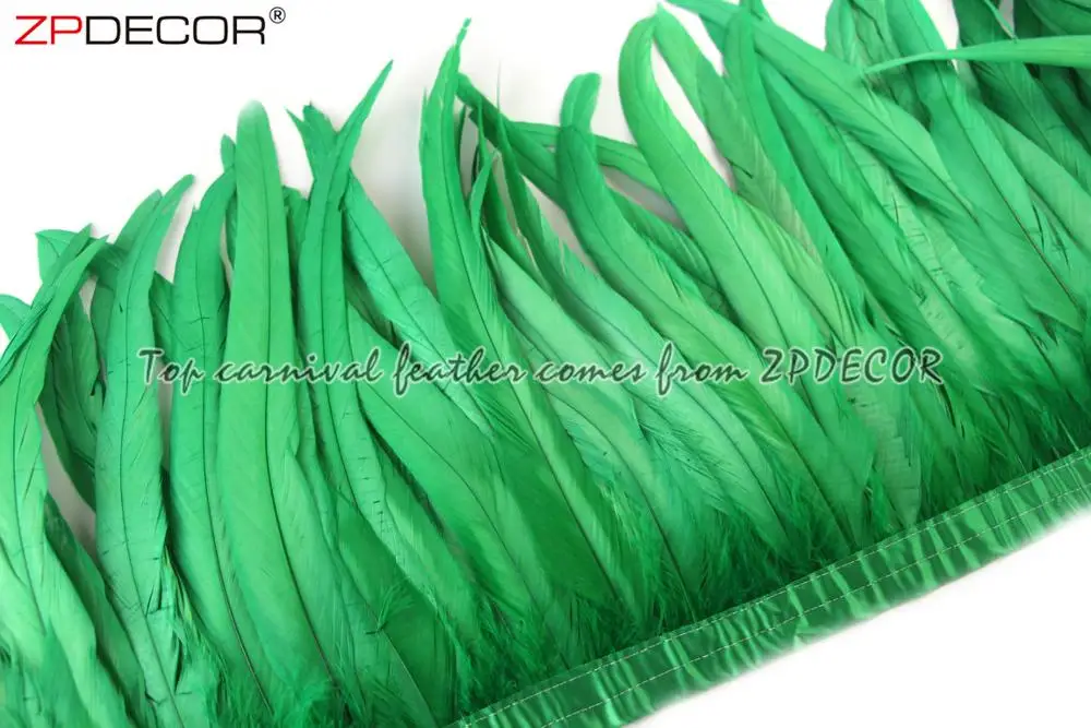 ZPDECOR Wholesale Stock 16 Colors 30-35 cm Bleached Dyed Green Rooster Coque Tail Feather Trim for Carnival Costumes