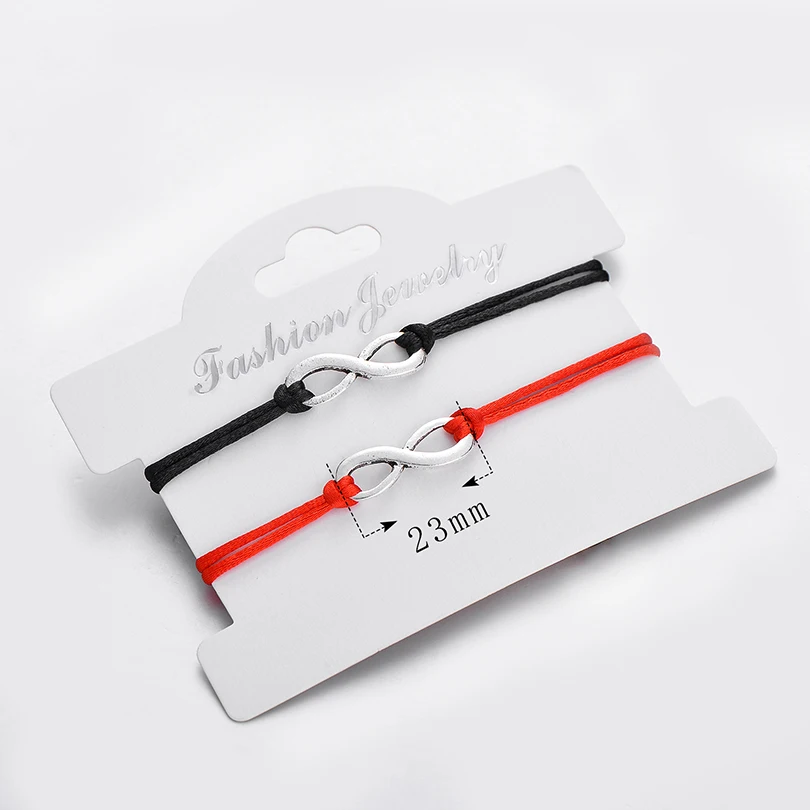 2pcs/set Vintage Infinite Sign Charm Bracelets For Couple Friendship Red And Black Rope Handmade Women Bracelet Men Jewelry