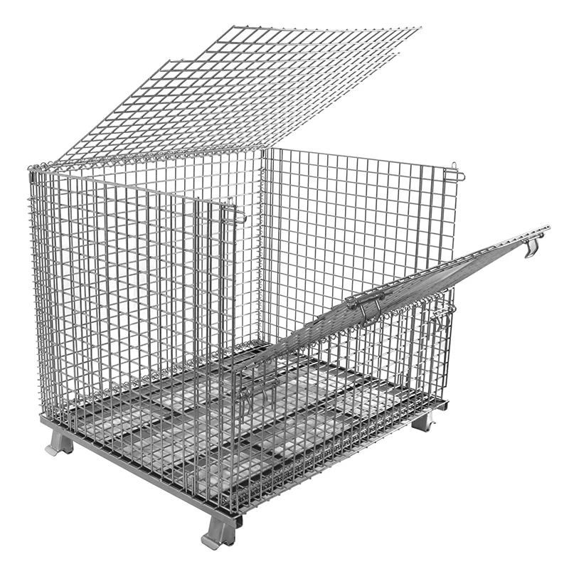 Customised collapsible large stackable bulk cargos metal grid  wire mesh storage basket bin cage box pallet