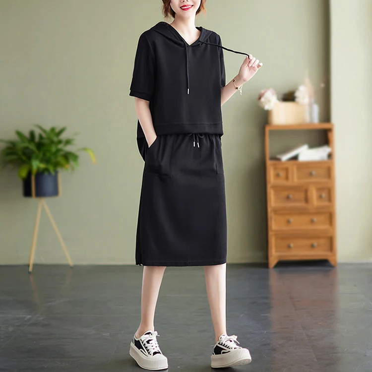 clothing manufacturer wholesale custom best quality gray tracksuit women short sleeve t shirts hoodie set with skirt for usa