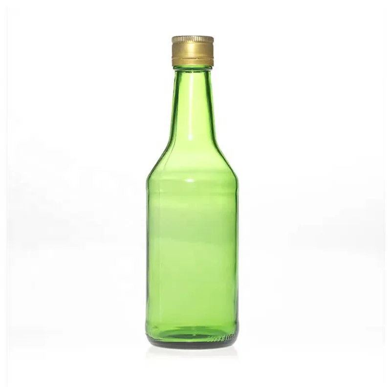 Empty 12oz 360ml Green Beverage Wine Glass Soju Bottle With Aluminum Lid