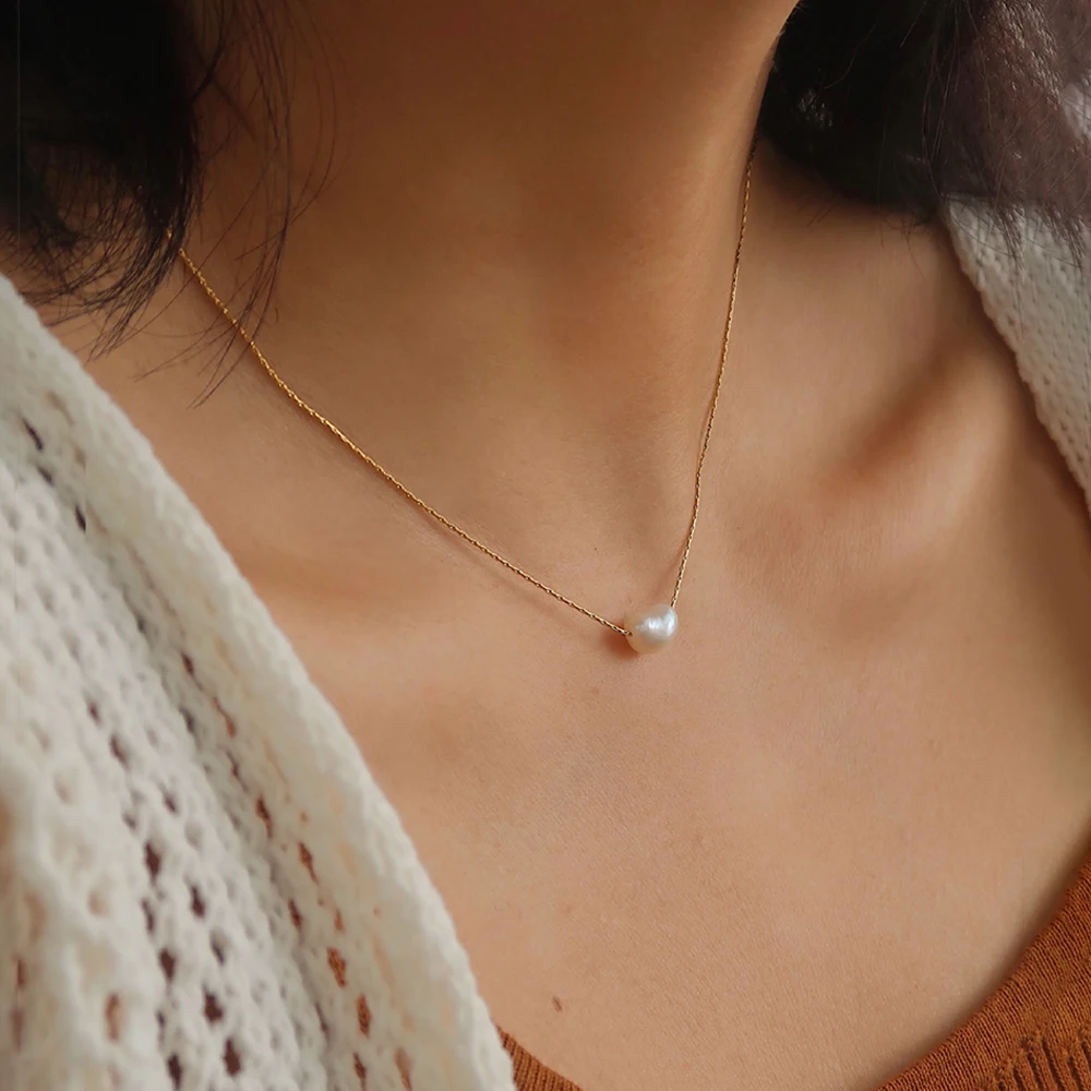 Minimalist Pearl Choker Necklace Women Dainty 18k Gold Plated Stainless Steel Beaded Necklace Jewelry Gift for Mom