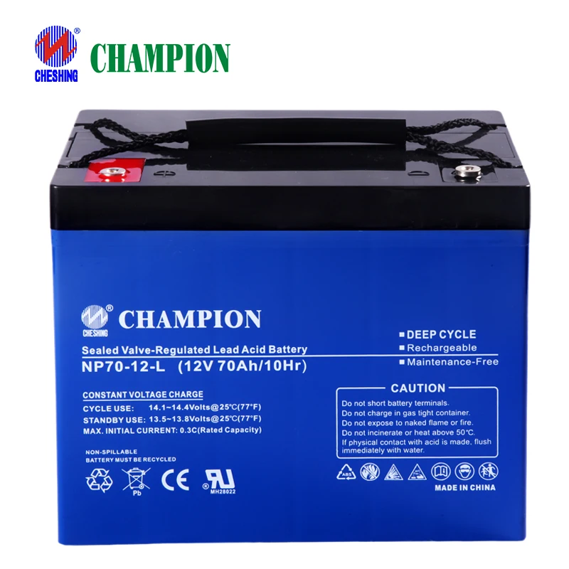 Champion Battery 12v70ah Lead-acid Valve-controlled Sealed 12v70 Enough Capacity Solar Energy Ups Storage