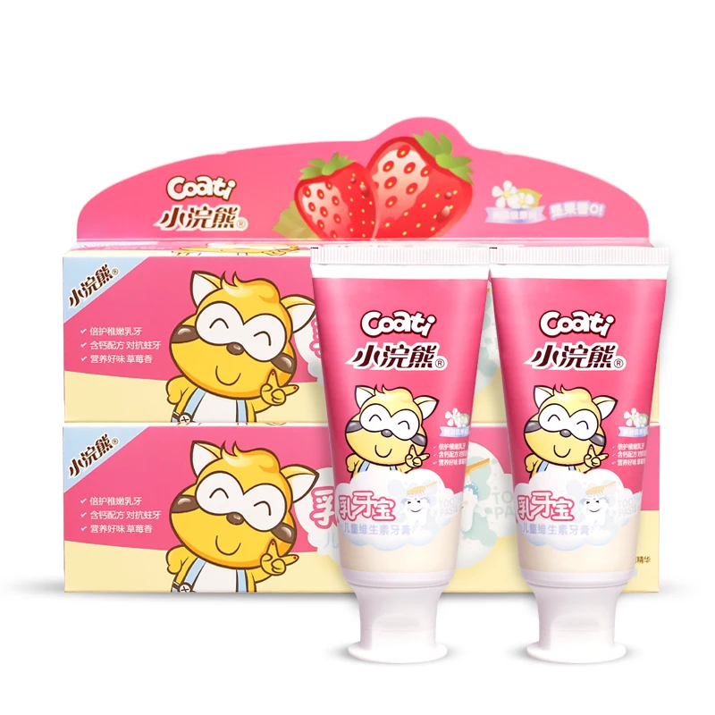 Зубная паста Coati для детей 3-6-12 лет, с фруктовым ароматом кристалла, клубника, апельсин, без фторида, с содержанием кальция