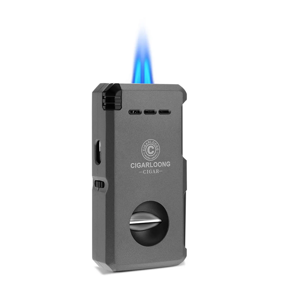 New Multi-function Windproof Lighters Double Jet Flame Refillable Butane Lighter with Punch 5 in 1 VCut All in one Cigar lighter