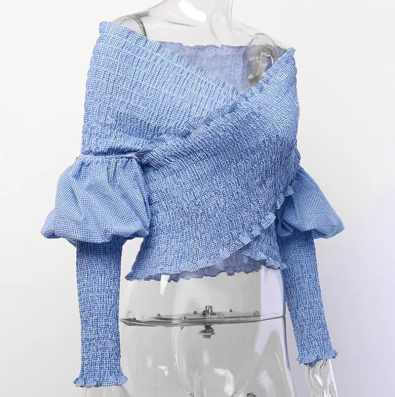 Elegant Ladies long flare sleeve off the shoulder women shirt blouse crop top shirts