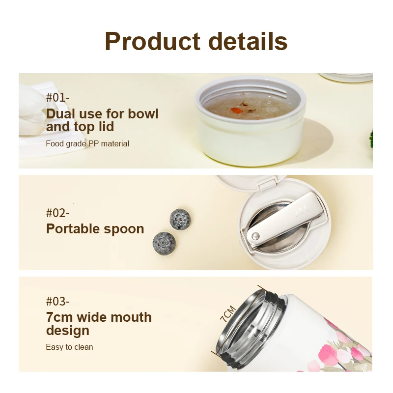 Wholesale Insulated Vacuum Hot Food Flask Thermo Stainless Steel Food Warmer Container for Food