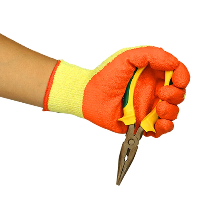 yellow saftey welding mechanic polyester pu coated ruber hand gloves for labour work guantes