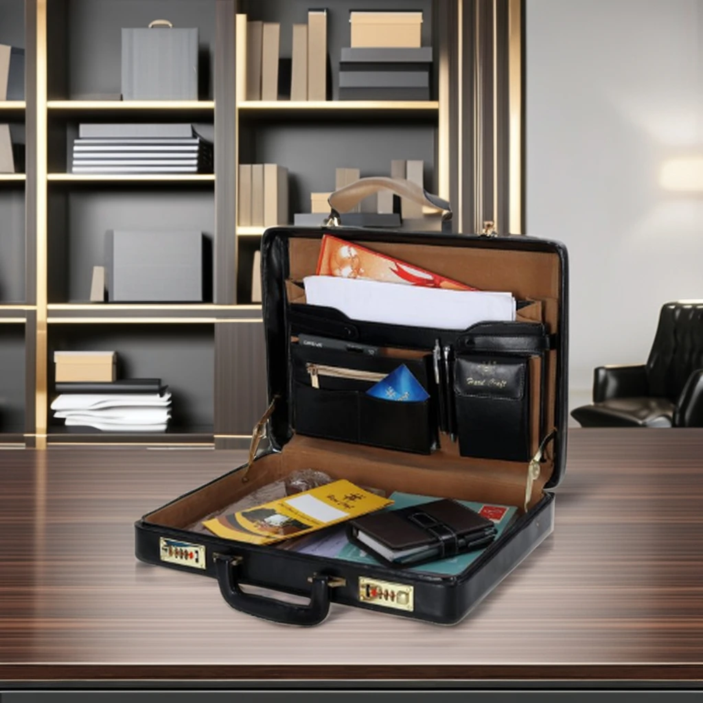 waterproof business leather briefcase genuine leather hard  bag  high quality briefcase for men custom logo