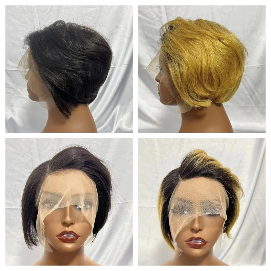Brazilian Short Bob Pixie Cut Curly Wig Human Hair Bob Short Wine Color Pixie Hair Cuts 13*4*1 Lace Wig With Baby Hair