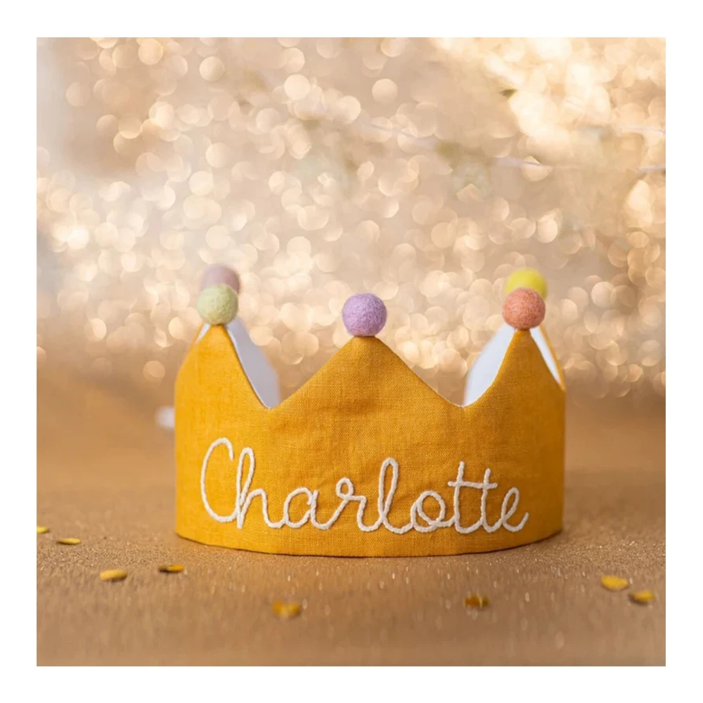 Soft Girl Baby For Kids Pom Pom Solid Color Infant Newborn Crowns Happy Birthday Hat