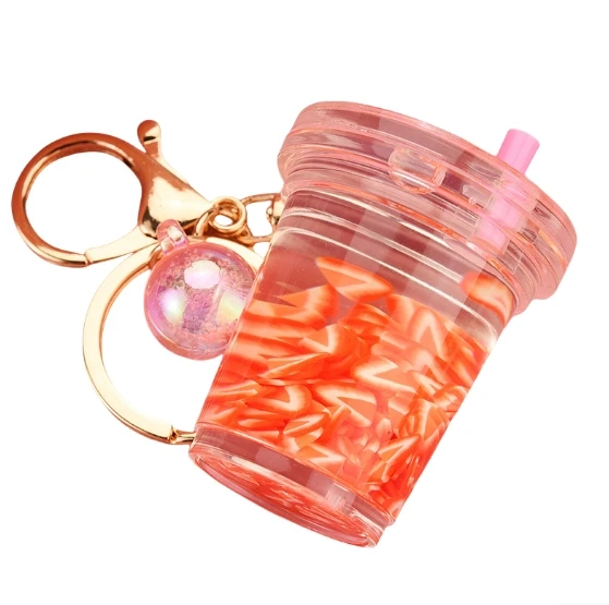 BSBH Factory Sale Liquid Floating Bubble Tea KeyChain for Girl Holiday Gifts Bag Car Key Acrylic Boba Keyring KeyChain