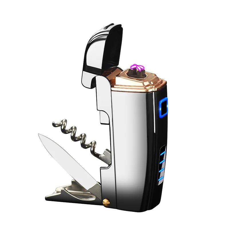 Corkscrew Wine Opener Usb Lighter Household Camping Multifunction Paring Knife Rechargeable Plasma Arc Lighter