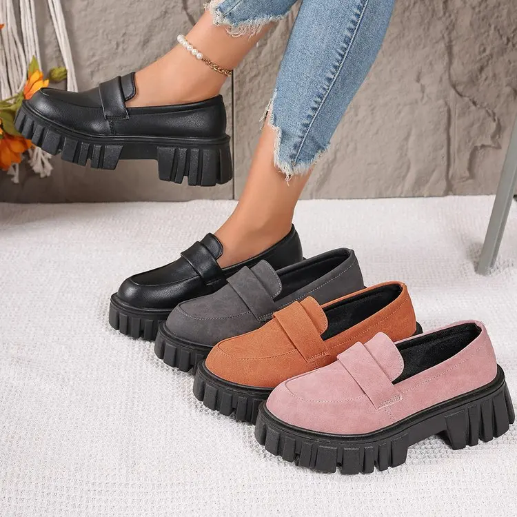 Custom Logo Plus Size 12 Women Highclass Grey Loafers Slip On Moccasins Multi-color Anti-slip Platform Loafer Shoes Women