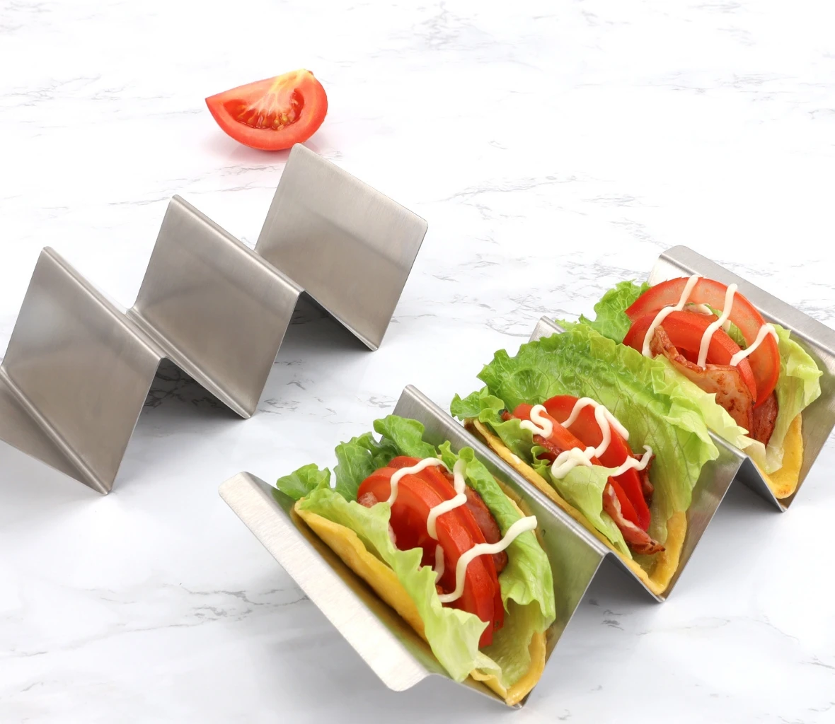 CHRT Children Taco Holder Stand up 2-3 stainless steel Modern Taco Rack Dishwasher Safe Metal Taco Trays