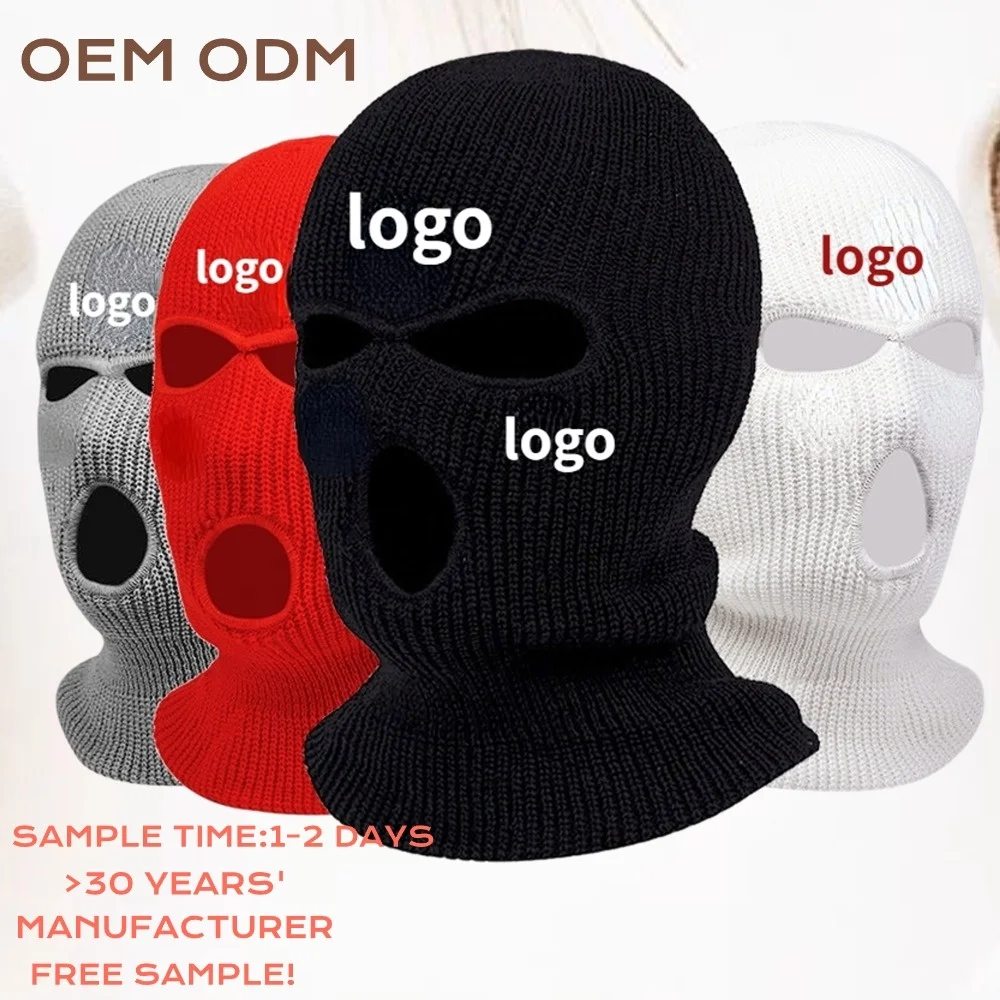 Chinese wholesale plain adult men autumn winter Embroidery acrylic Ski face Mask beanie balaclavas knitted hat cap supplier