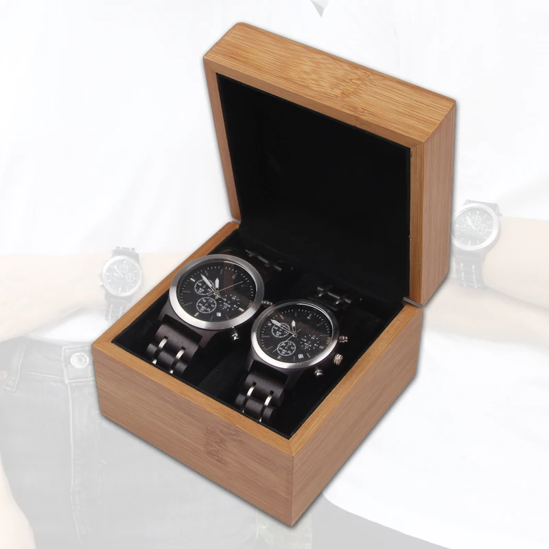 SOPEWOD Hot Products Cool Stainless Steel Military Watches Black Wood Watch In Wooden Gift Box