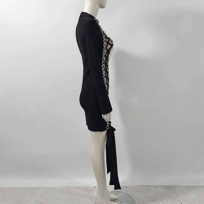 C3671 New Arrival Boutique Women Dress Long Sleeve Wrap Hip Lace Up Patchwork Long Sleeve Sexy Bandage Women mini Dresses