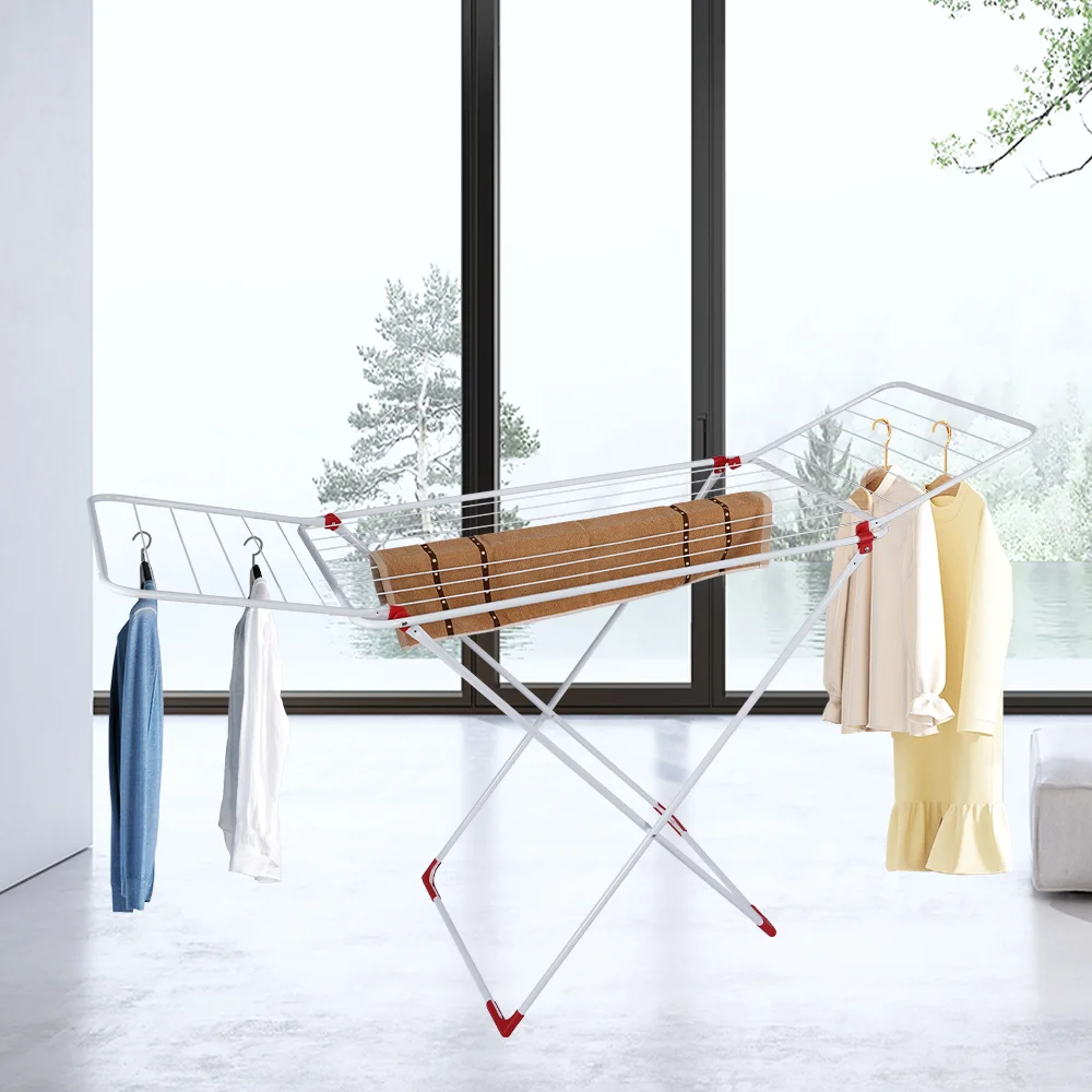 Indoor Outdoor Metal Standing Laundry Clothes Hanger Rack Hanging Cloth Drying Rack For Balcony