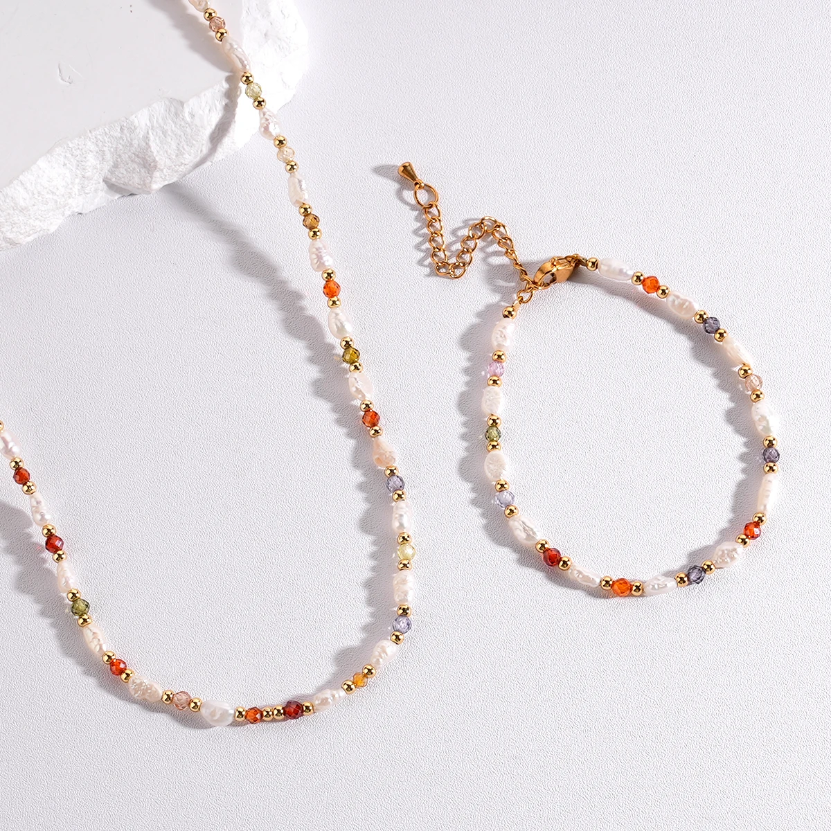 New Multi Color Crystal Natural Stone Beads Baroque Pearl Necklaces Bracelets Women Fashion Jewelry Sets