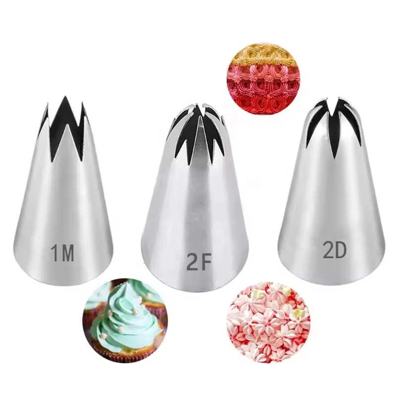 Popular Sale Wilton Stainless Steel 1M / 2D / 2F Nozzle Icing Piping Tips Cake Decorating Nozzles