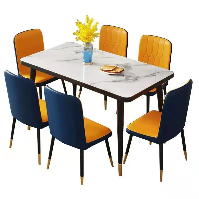 
Hot Selling modern style cheap price marble top tables and velvet chairs 5-Piece dinning room furniture dining tables set 