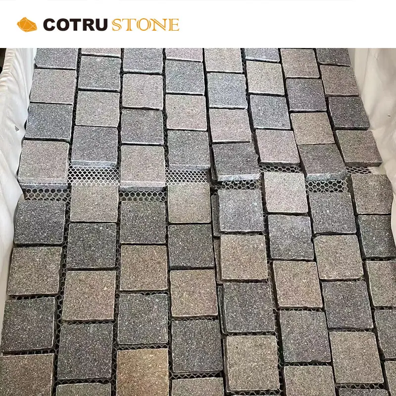 Mixed Cobble Mesh Porphyry Stone Multi-colored square Stones Creative Design Outdoor Paving Stones Natural Granite Material