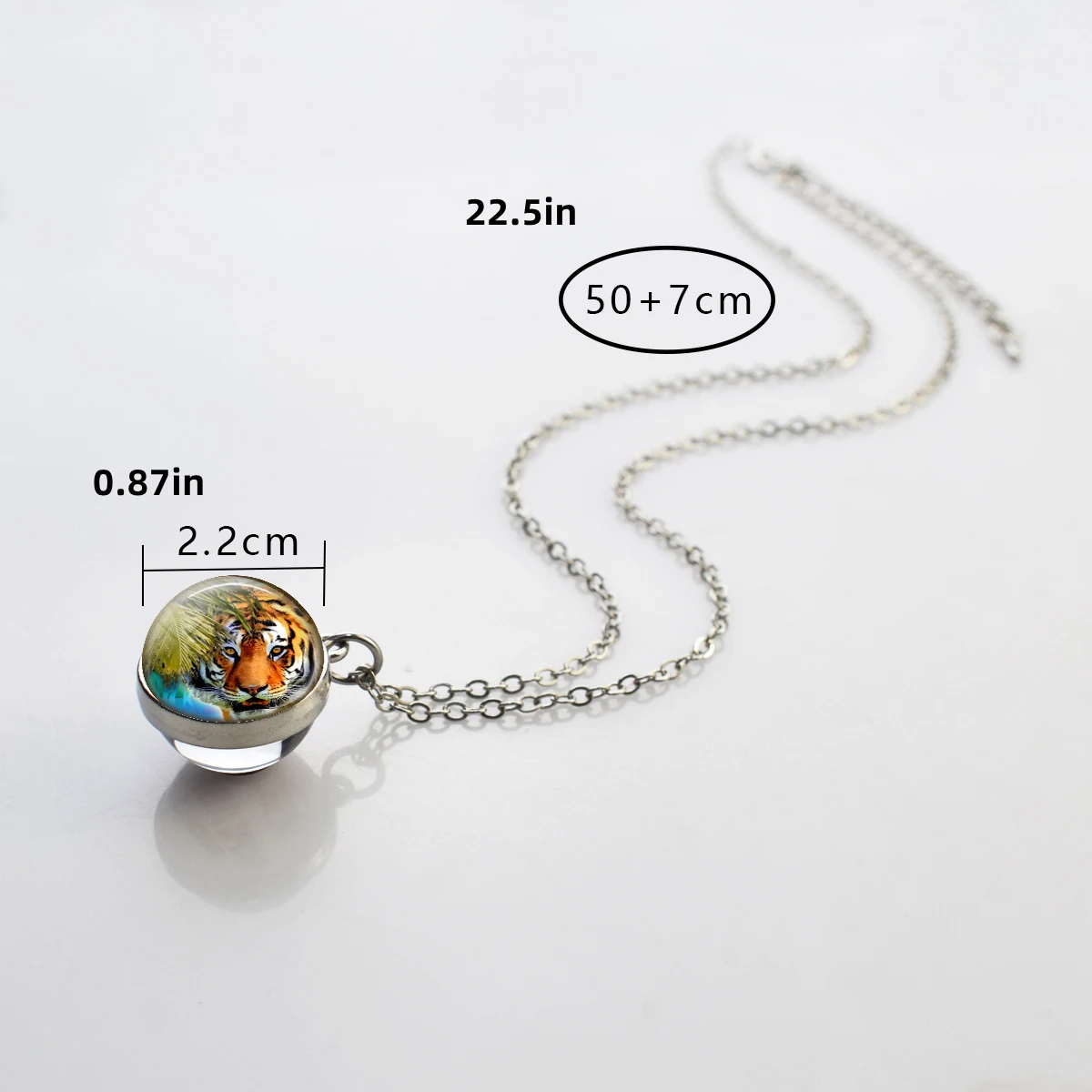 Animal Pendant Silvery 20MM Glass Ball Jewelry  Men Women Clavicular hain Lion Tiger Pendant Necklace