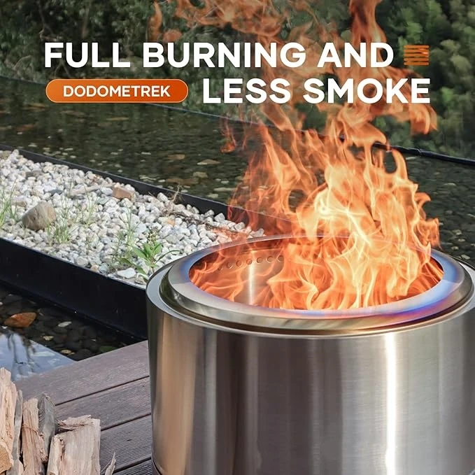 19 Inch Fire Pit with Stand, Smokeless Fire Pits for Outside Patio Camping,Large Smokeless Firepit with Removable Ash Pan