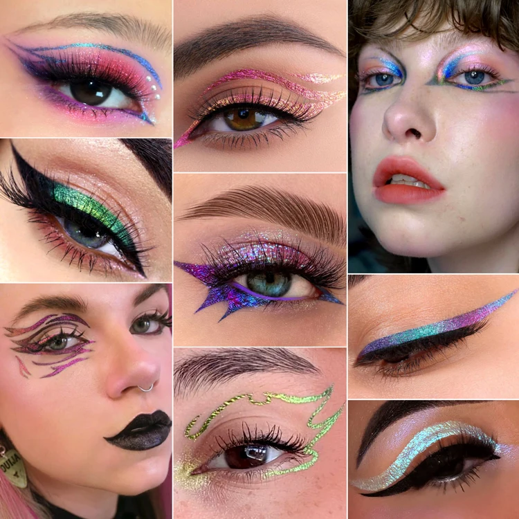 Wholesale Eye Makeup Duochrome Multichrome Liquid Eyeliner Colorful Chameleon Eyeliner Holographic  Glitter Color Vegan Eyeliner