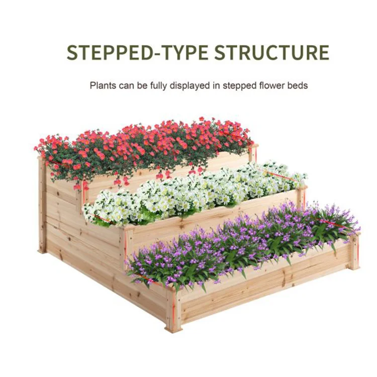 Raised Garden Bed Design 3 Tier Outdoor Wooden Cedar Barrels Planter Box shape for Growing Vegetable Flower