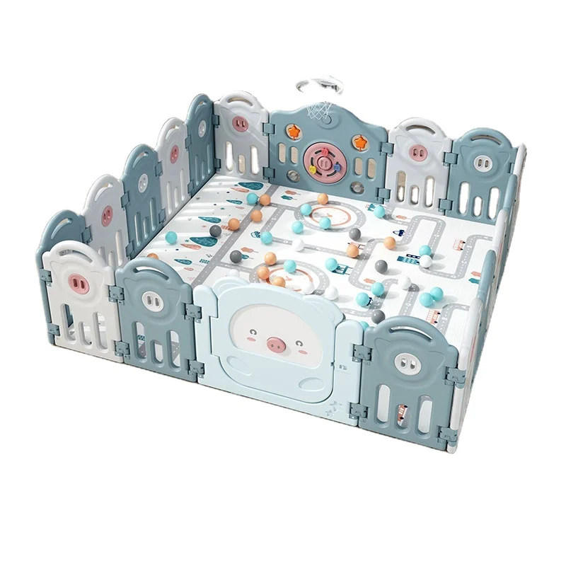 2021 Updated Pig Themed 16 Panels and 2 gates Foldable Safety Playpen Foldable Kids Safety Activity Center 6 Months Baby Toys