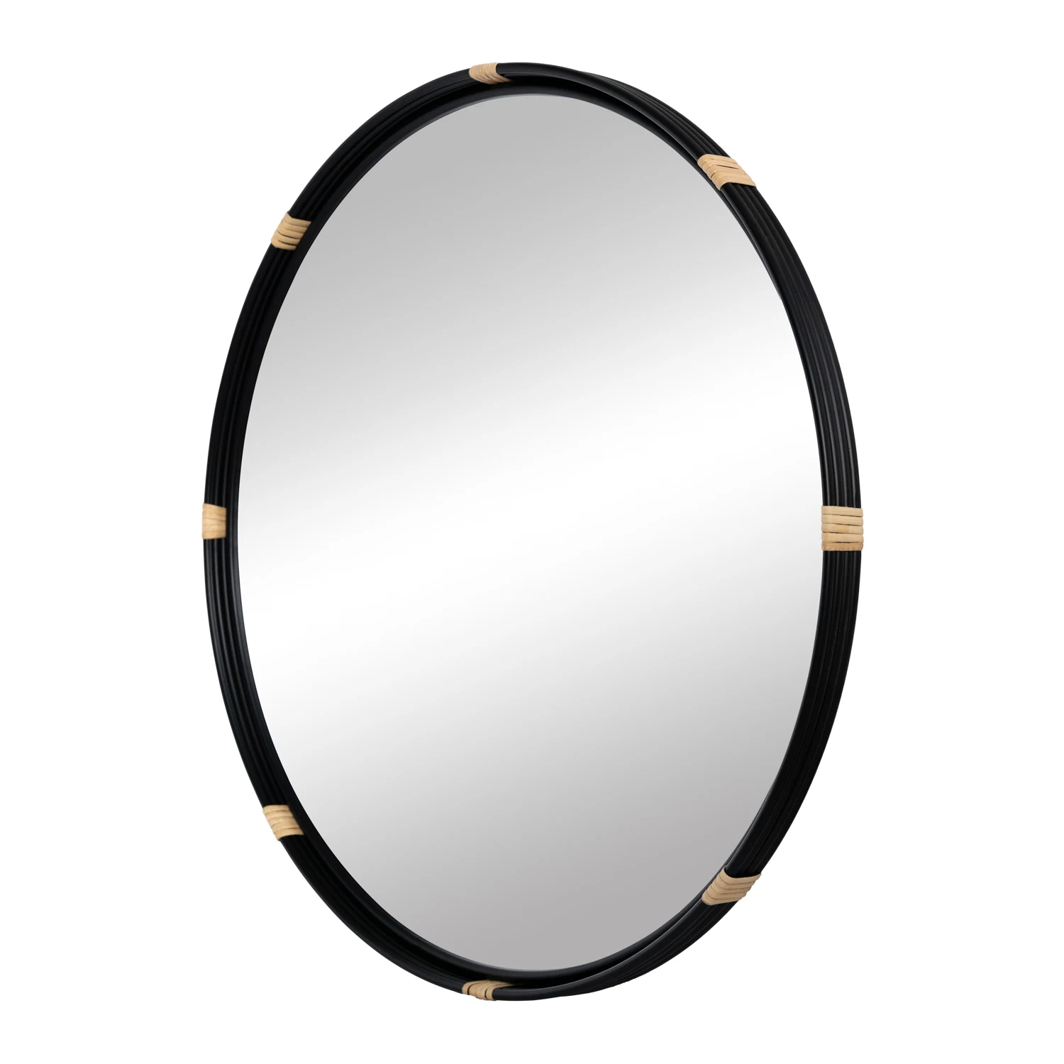 Novelty circle black metal rattan frame wall mirror for living room