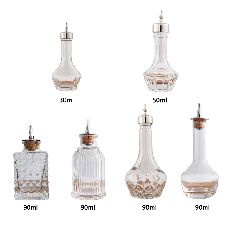 Factory Direct Wine Bottle Glass Vermouth Bitter Essence Bottle Bar Cocktail Metal Lid Bitter Essence Bottle