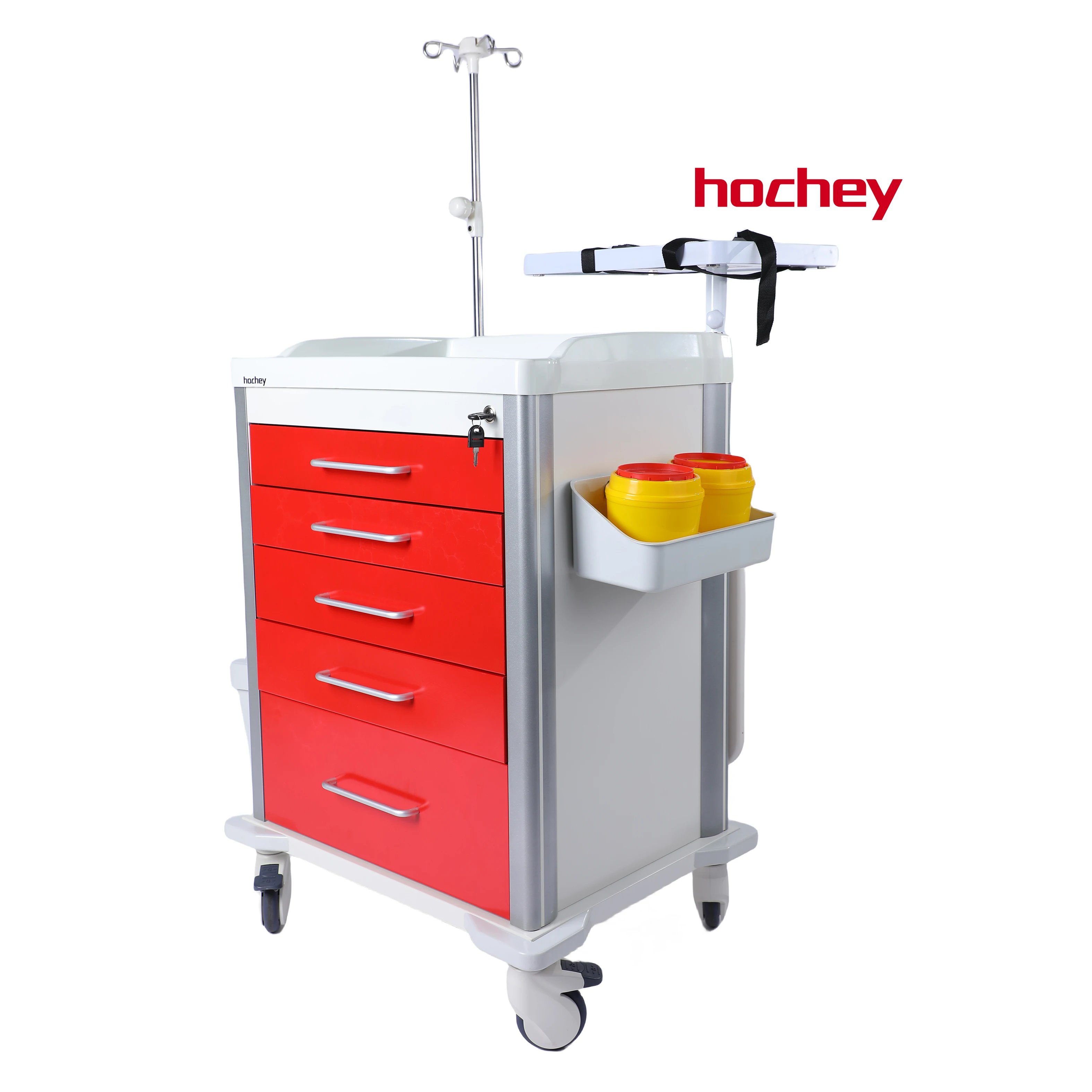 Hochey MEDICAL High Capacity 5 Drawers ABS Hospital Emergency Medical Anesthesia Medicine Trolley Cart For Patient