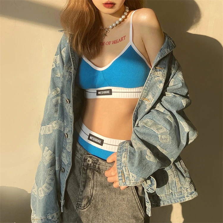 2021 New Fashion Cropped  Knitted Sporty Set Samless Sexy Bra & Brief Sets Women Bra Panty Set