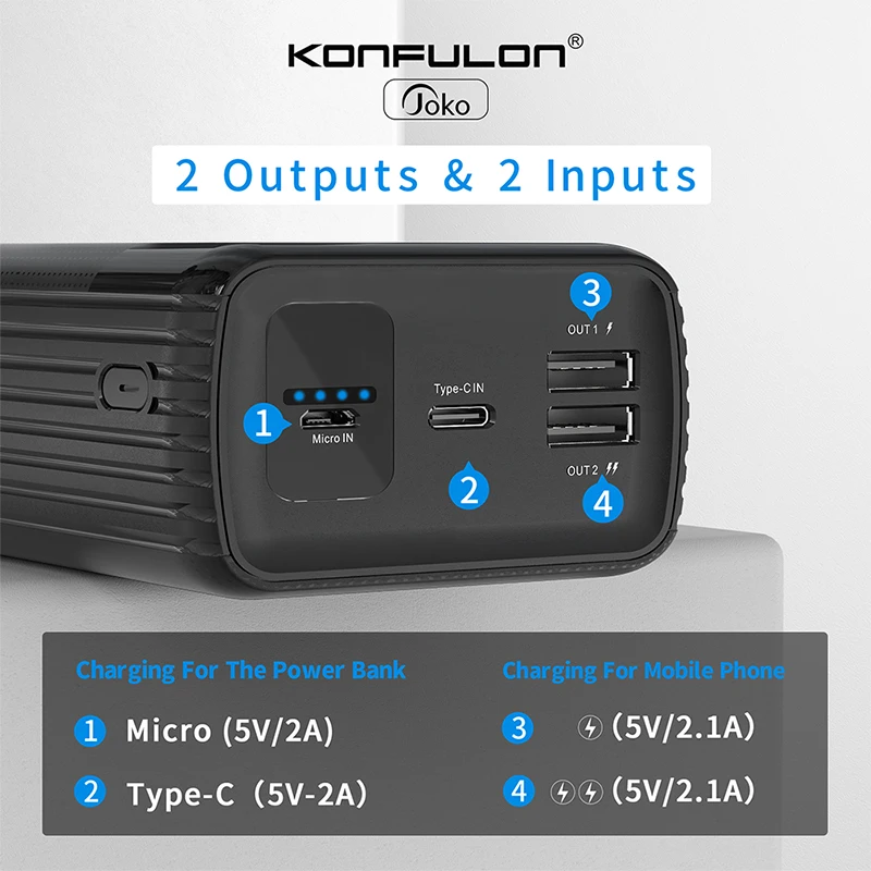 Внешний аккумулятор Konfulon на 50000 мАч с двумя USB-портами светодиодный портативное универсальное зарядное устройство для мобильных