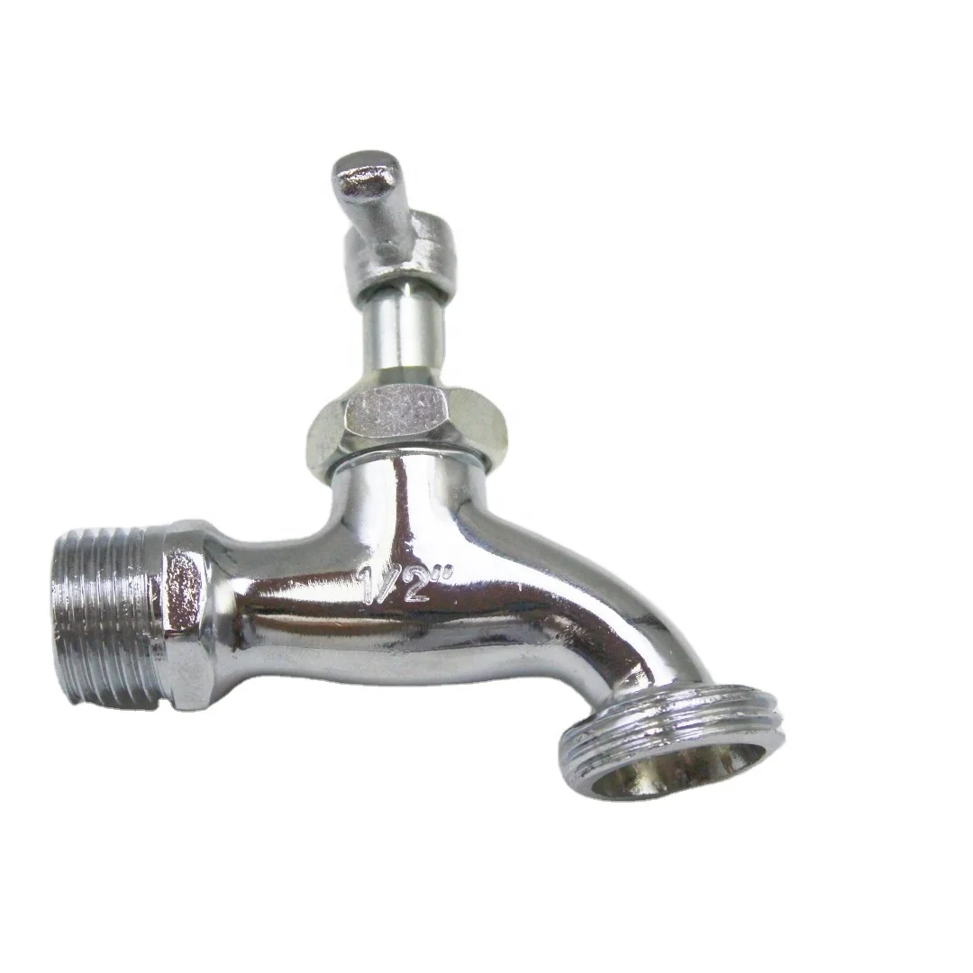 Outdoor Wall-Mounted 1/2 Inch Sanitary Fittings Forged Zinc Alloy Bib Cock Taps with Chrome T Handle Cold Water Basin Faucets