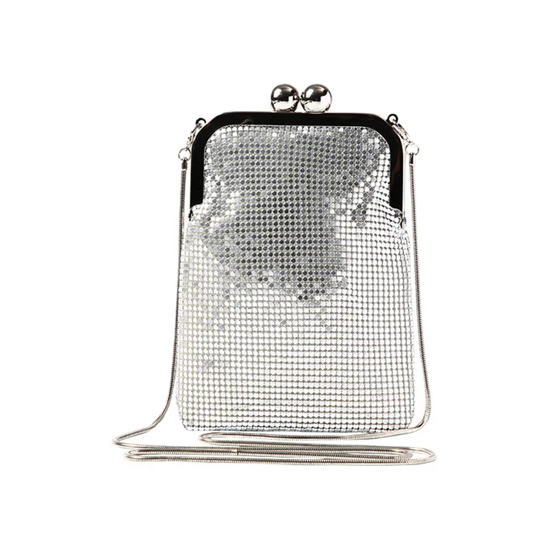 Sequin Evening Small Handbags Clutch Purses for Women Metal mesh Small Cross body Bag Cell Phone Purse Wallet with Kiss Lock