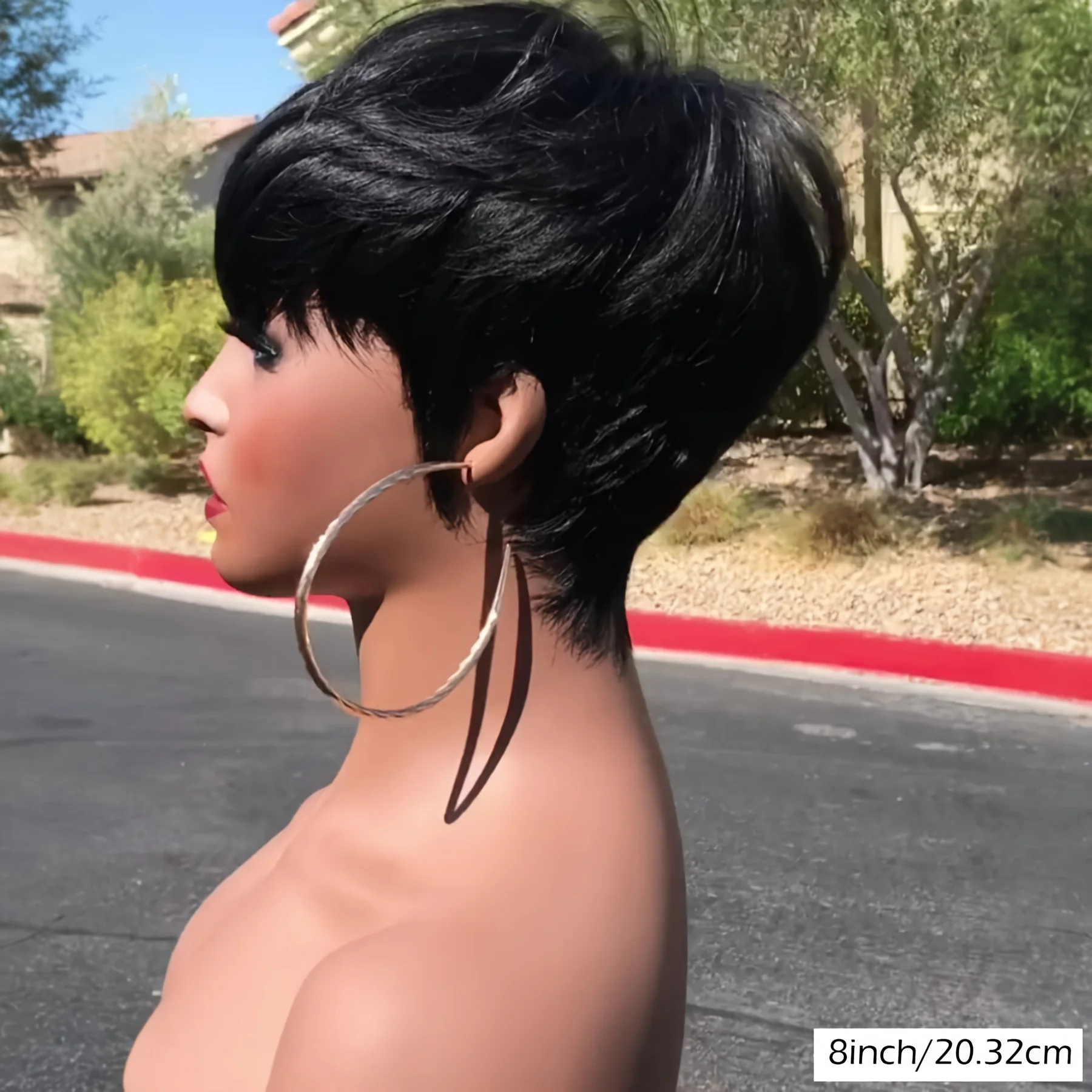 Full Machine Made None Lace Front Wig Nature Black Short Haircut Wig With Bangs Wig Brazilian Human Hair Pixie Cut