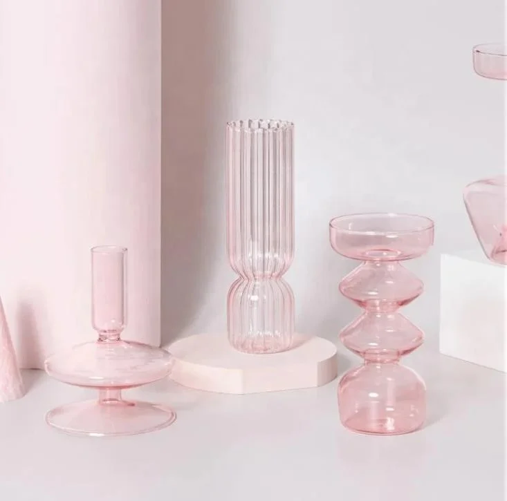 Оптовая продажа Розовая прозрачная цветная Маленькая стеклянная ваза для цветов