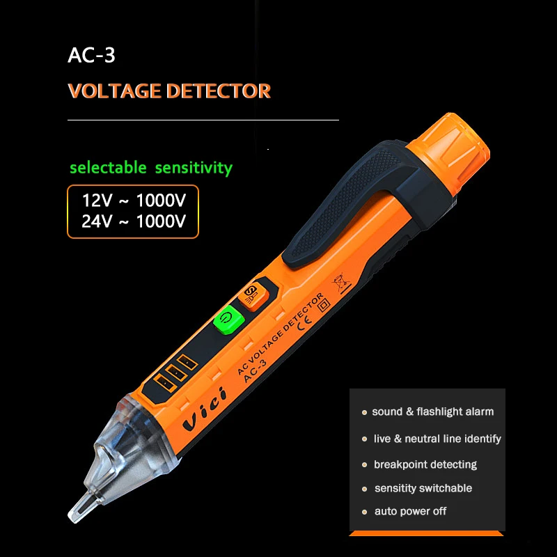 VICI non contact voltage electrical 12V to 1000V tester pen AC-3 with high sensitivity and curved detecting tip design