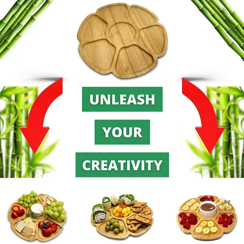 Bamboo Wood Grid Hotpot Plate Vegetable Platter and Fruit Tray for Party Meal Supplementary Food Wooden Tableware Set