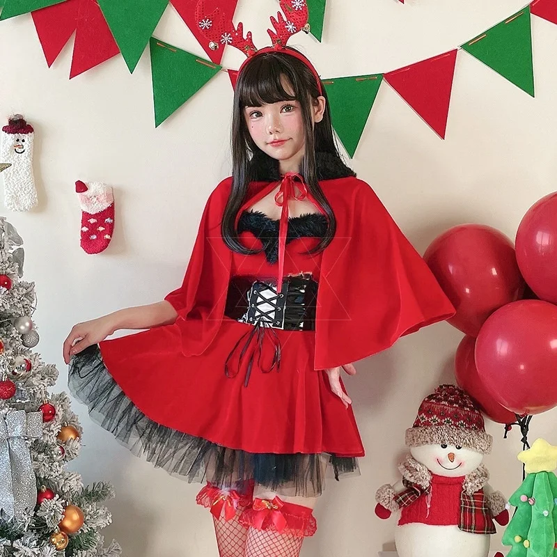 Christmas dress girl Christmas dress red little red riding hood shawl cloak dress